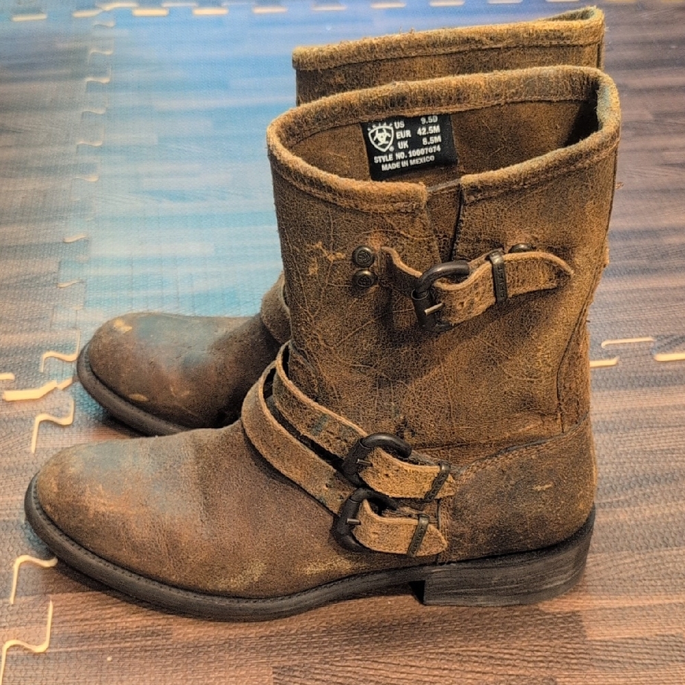 Ariat Vintage Work Boots Men's Size 9.5D Brown Leather Suede Buckles
